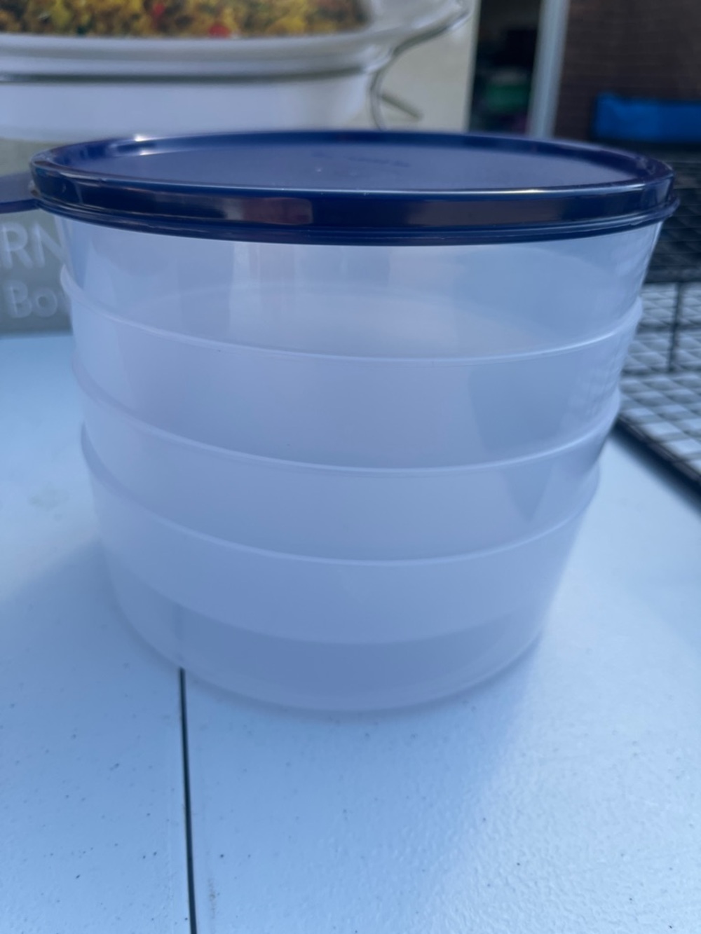 Tupperware White Container with Dark Blue Lid